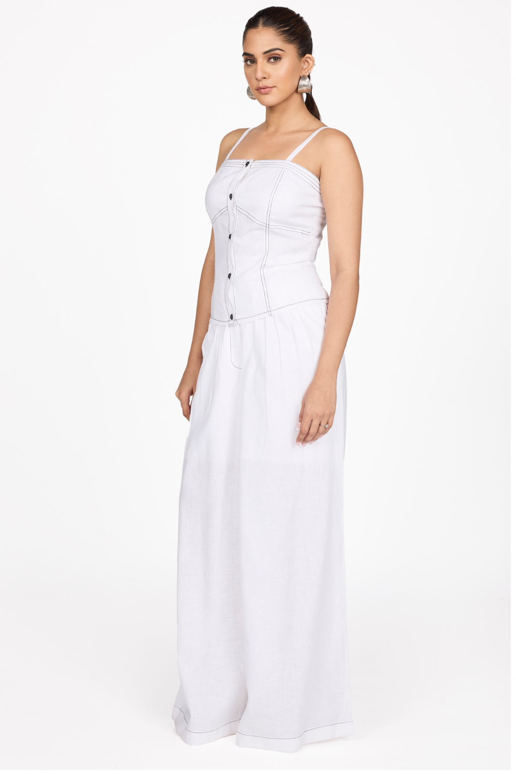 WHITE CONTRAST STITCH BUSTIER CORSET