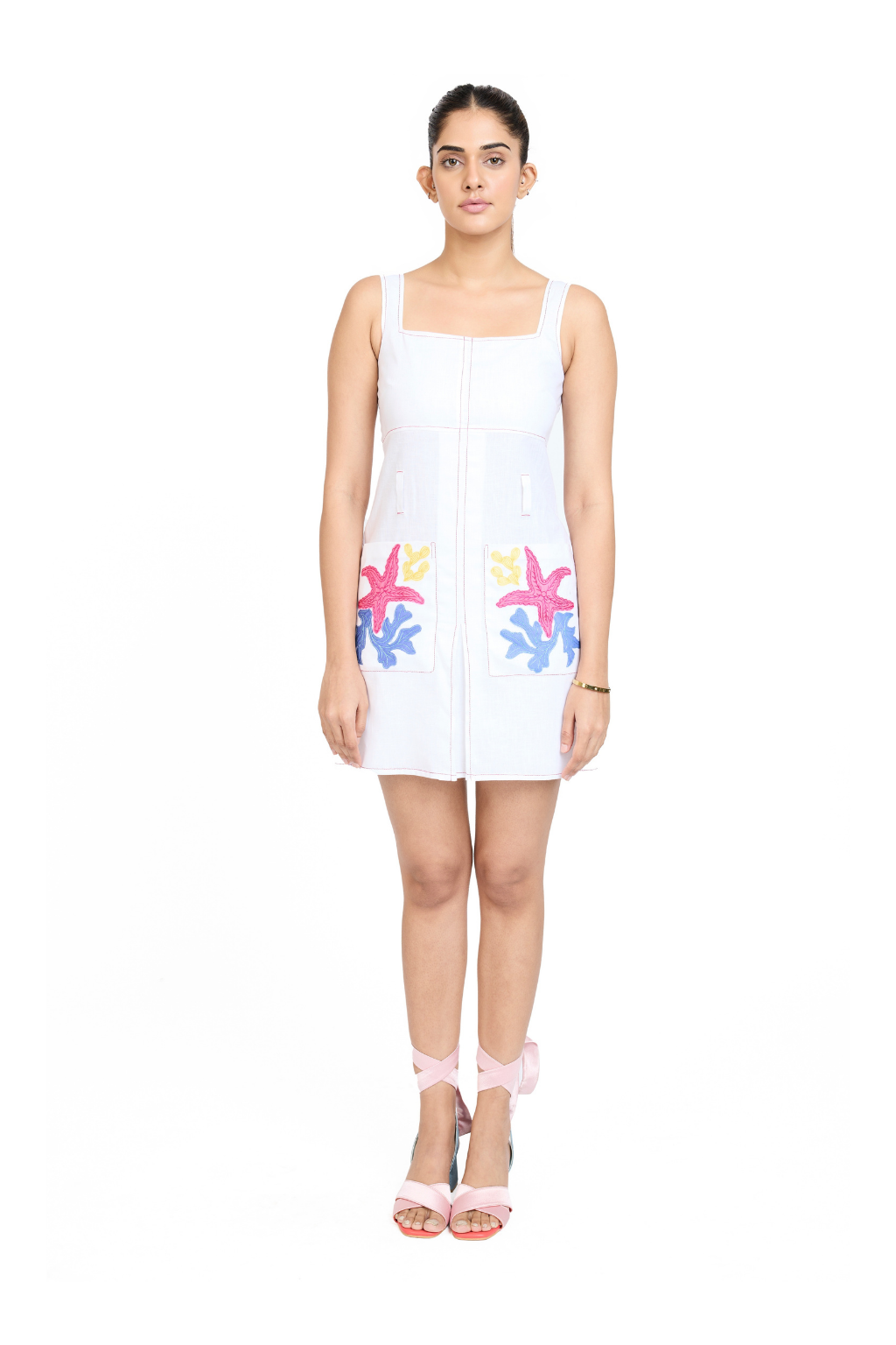 BELTED WHITE MINI DRESS