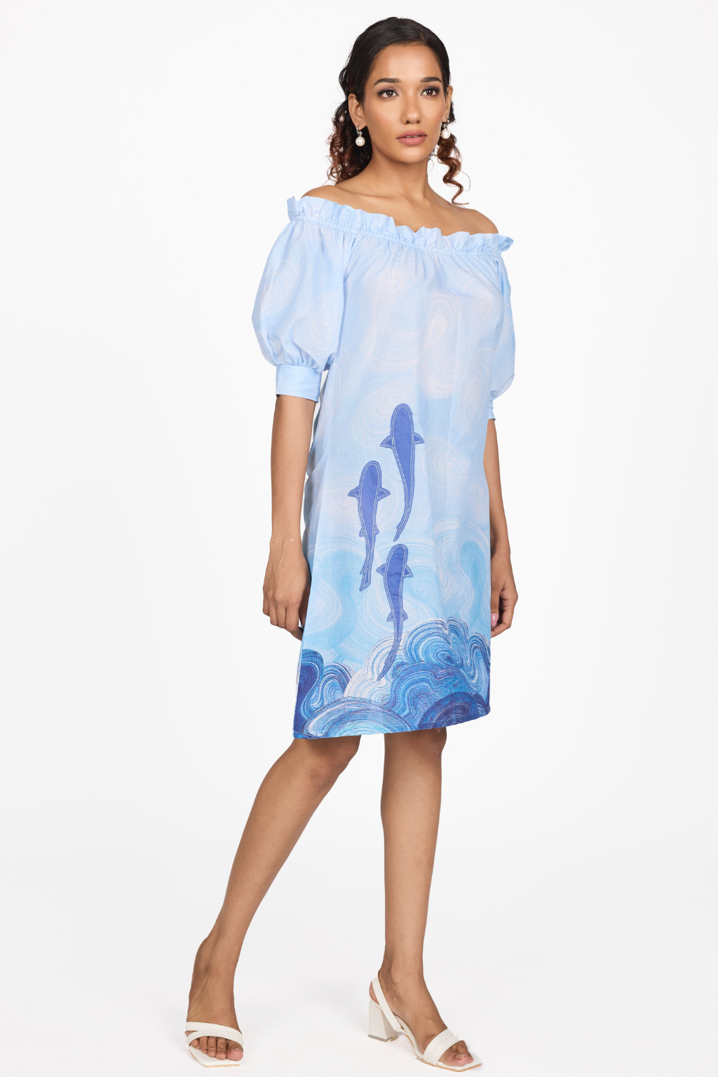 BLUE OFF-SHOULDER DRESS