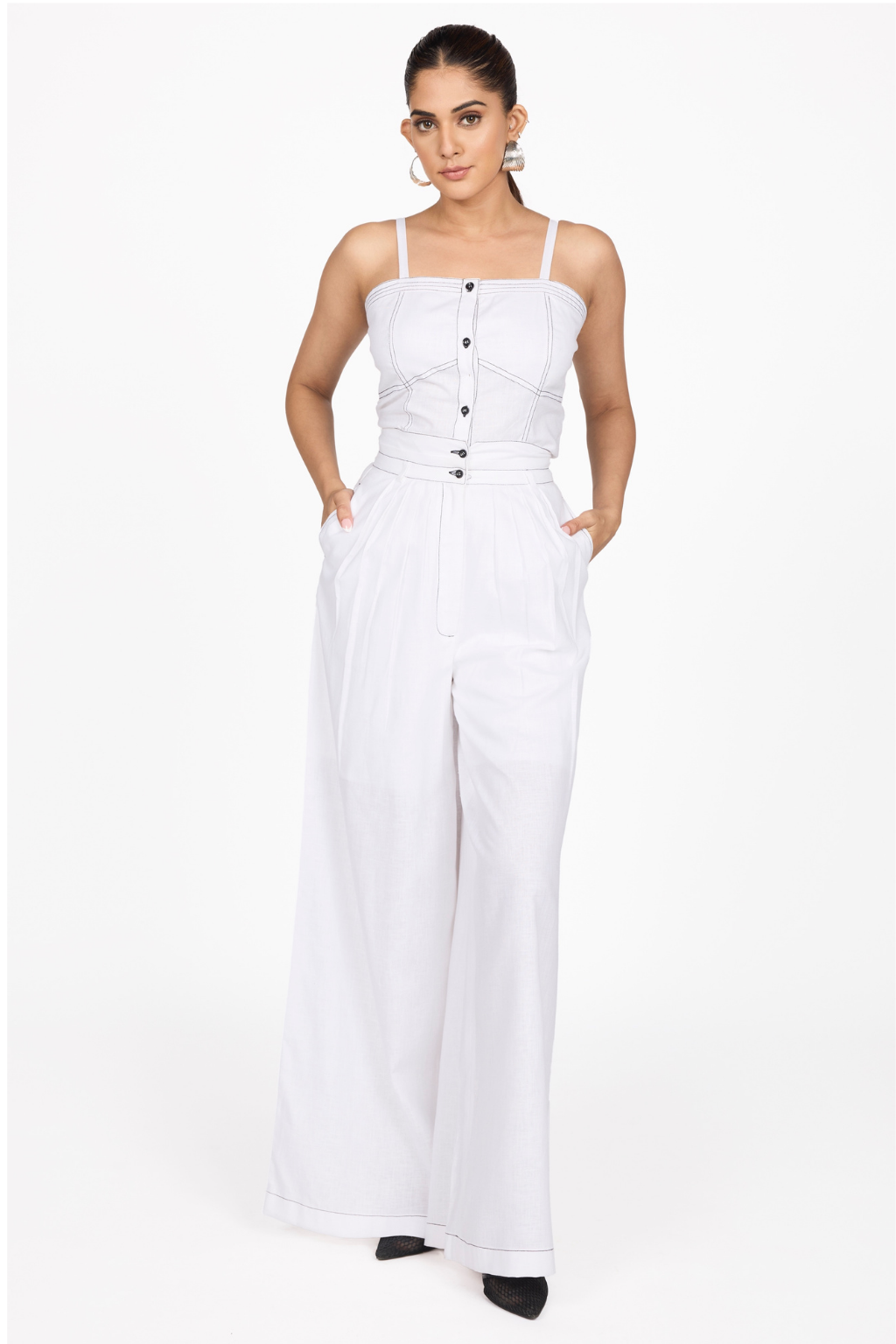 WHITE CONTRAST STITCH BUSTIER CORSET