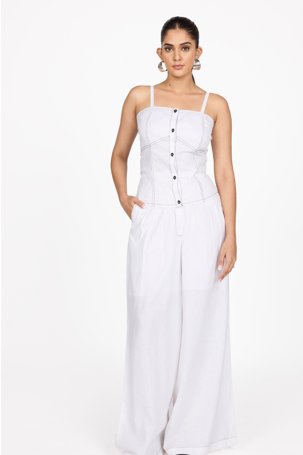 WHITE CONTRAST STITCH BUSTIER CORSET