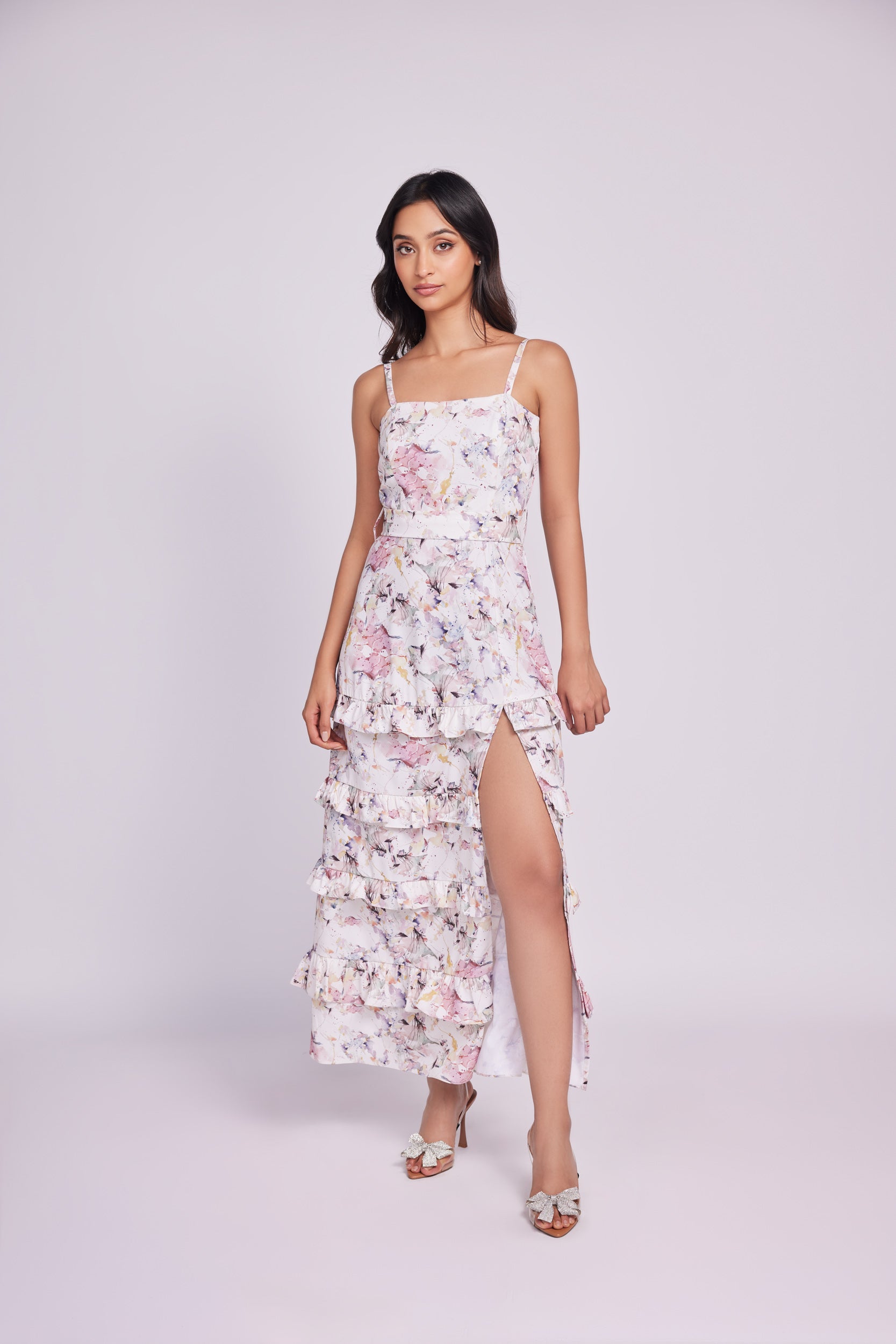 BLOSSOM PRINT SIDE SLIT DRESS