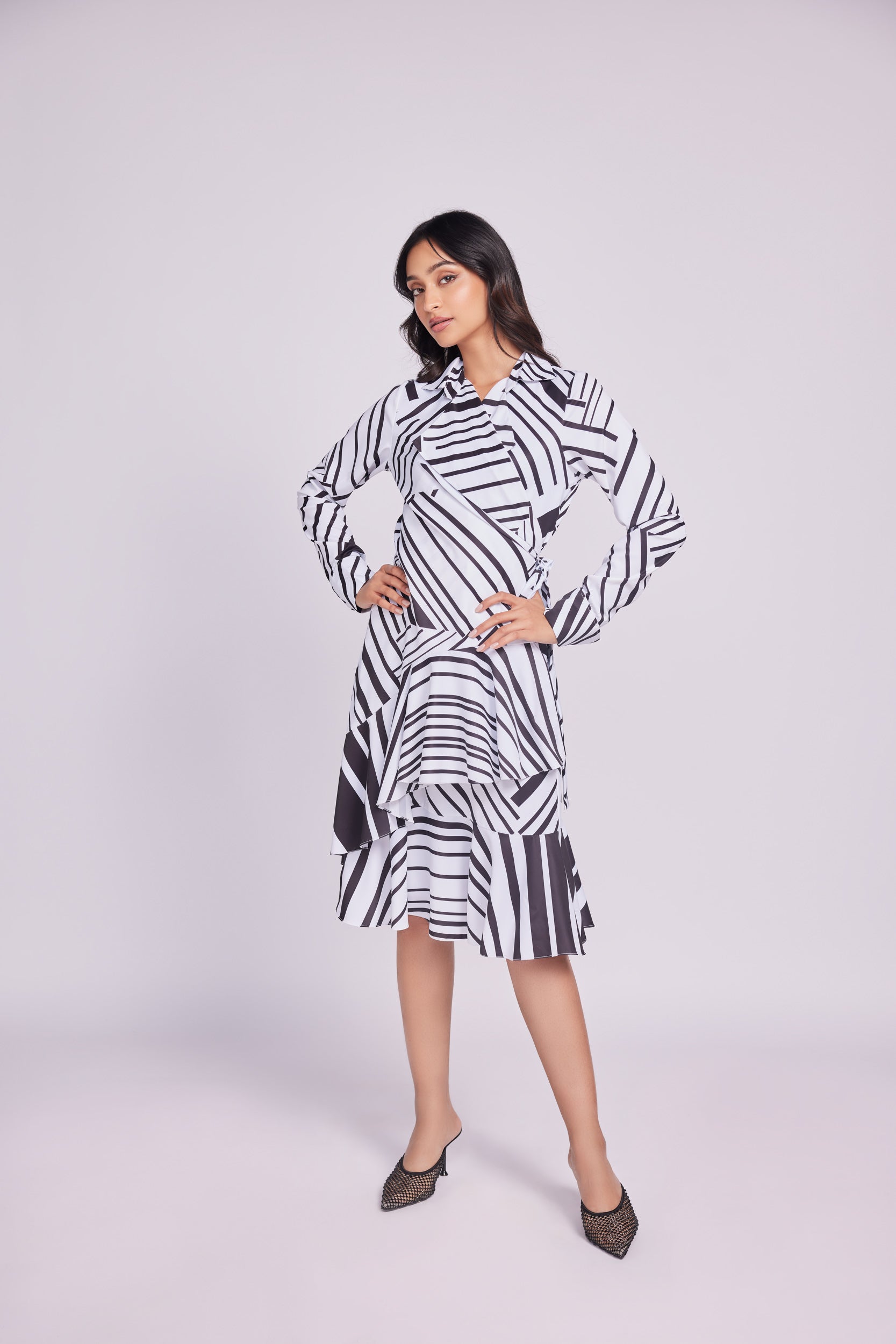 STRIPED MIDI DRESS