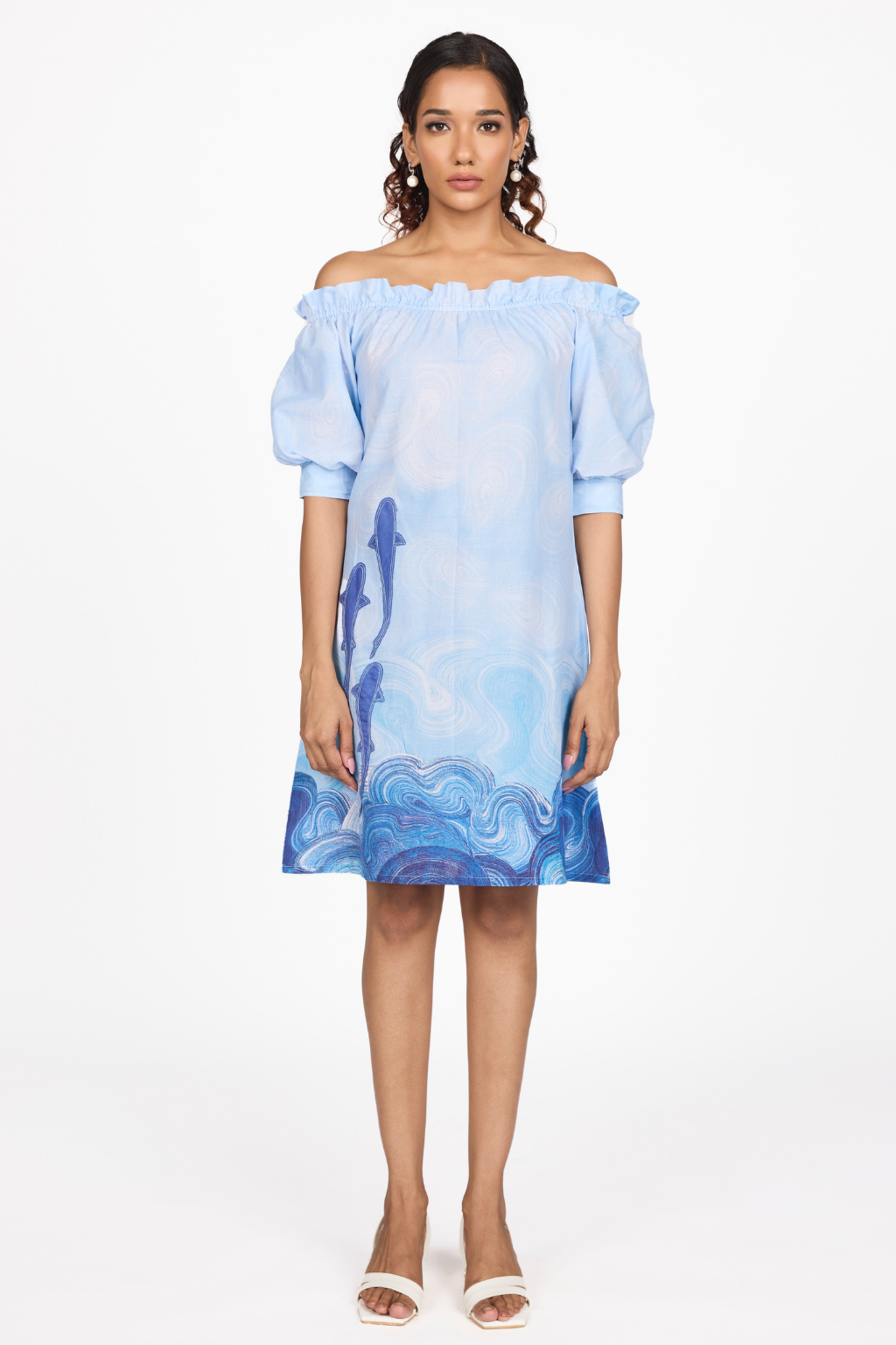 BLUE OFF-SHOULDER DRESS