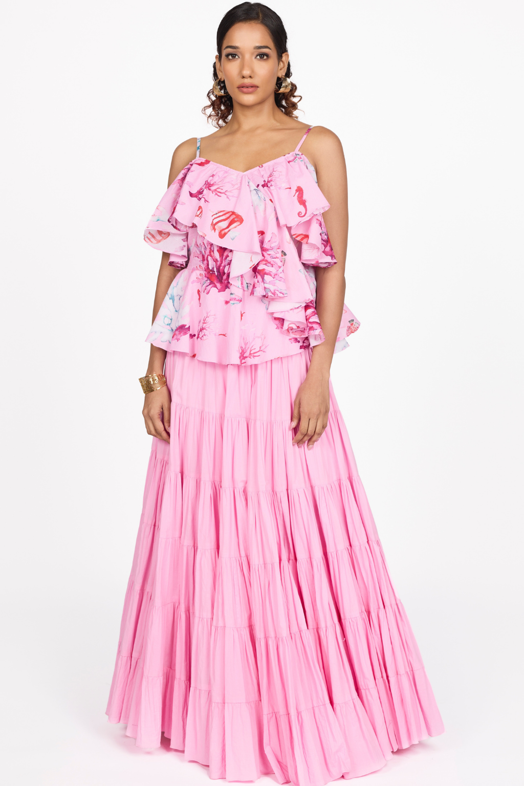 PRINTED RUFFLED COTTON TOP