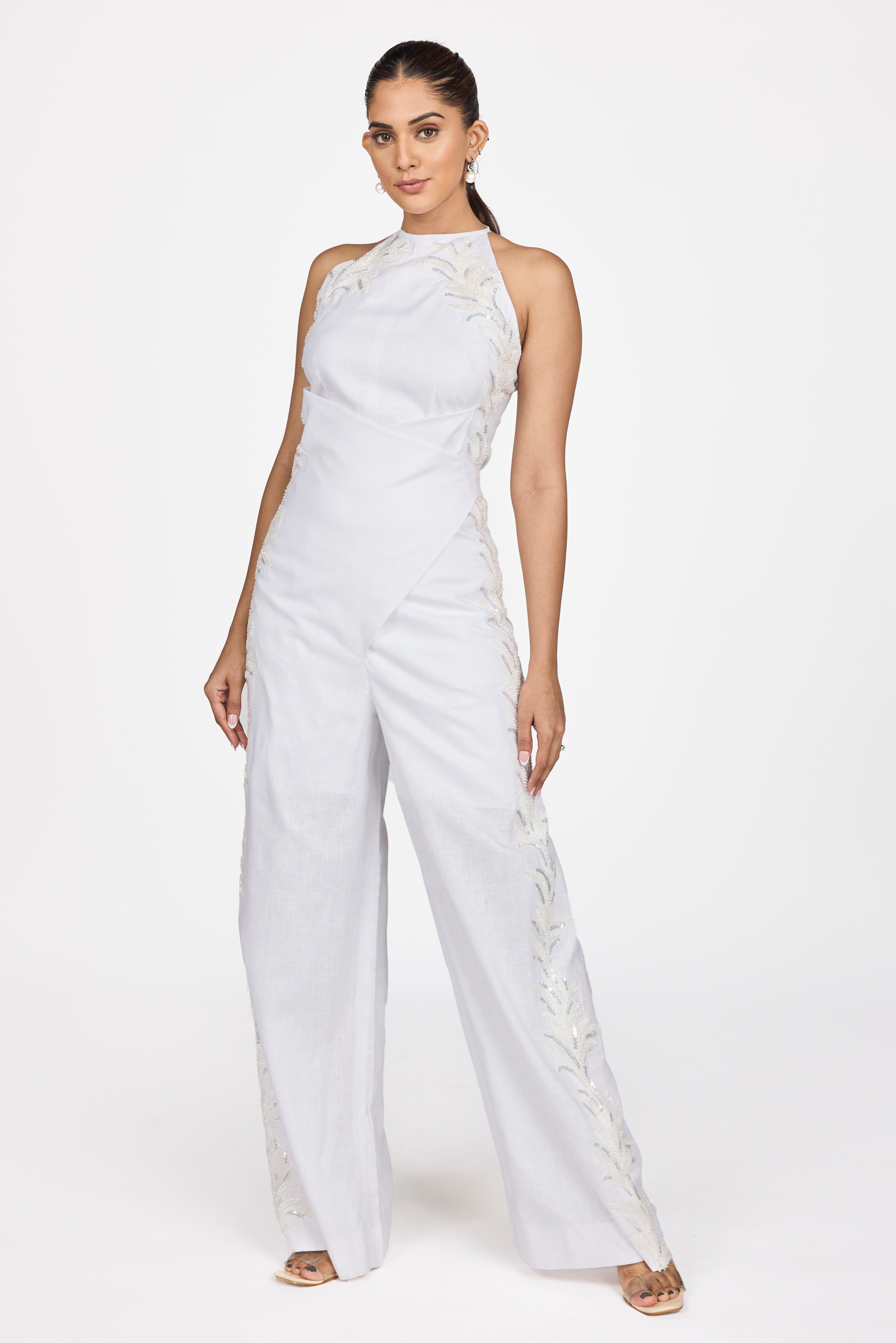 Long Embroidered halter neck Jumpsuit