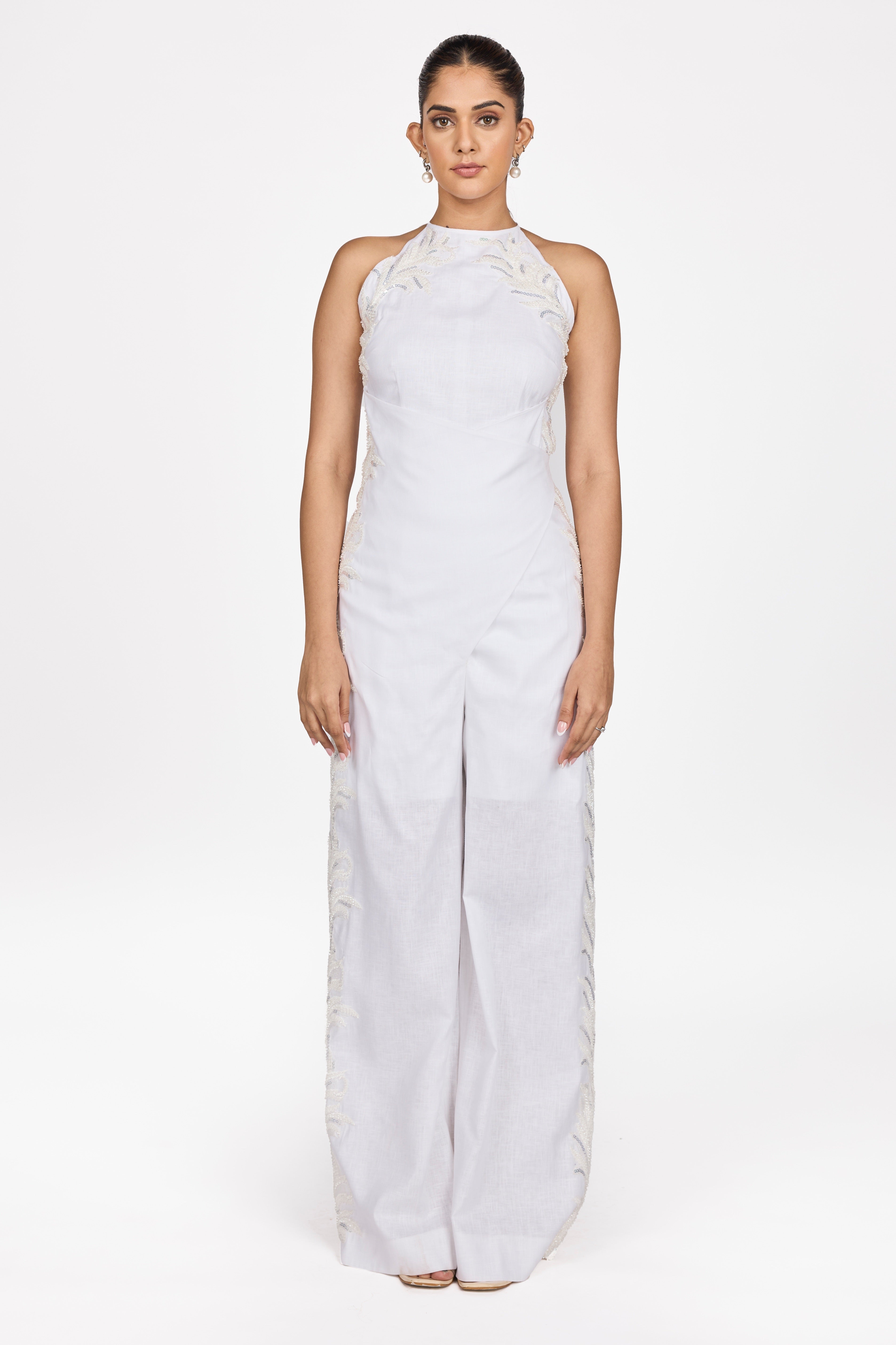 Long Embroidered halter neck Jumpsuit